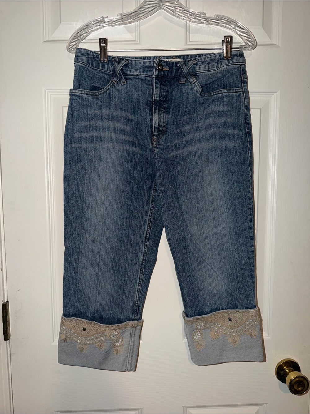 Vintage 2000s Tribal Audrey Embellished Cuff Jeans Y2K Rhinestone Embroidered